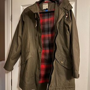 Kavu Olive Jacket with Red Plaid Interior